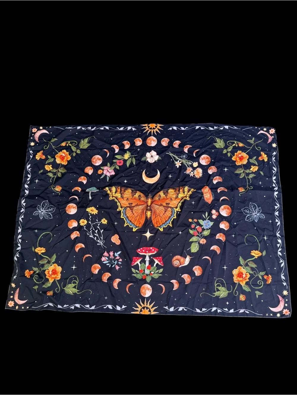 Celestial Butterfly Moon Phase Botanical Tapestry